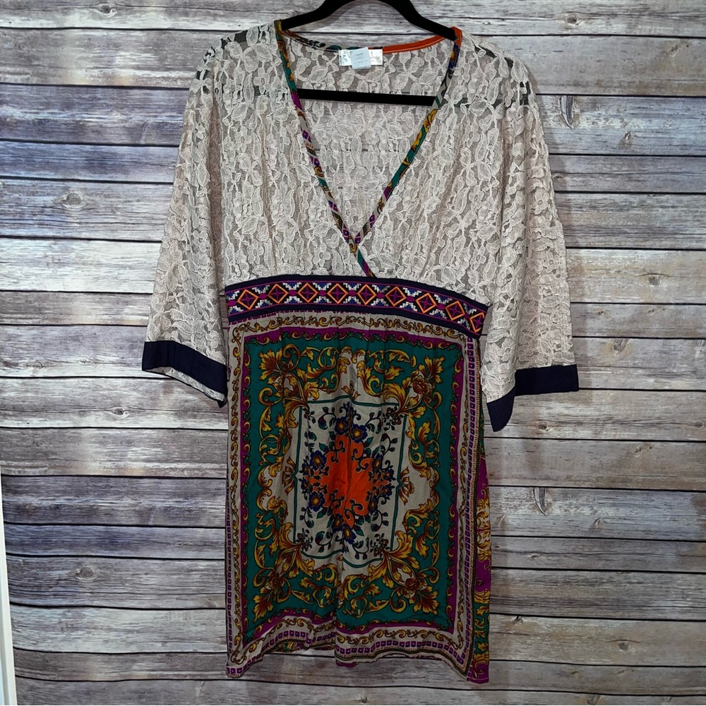 Yahada Knit Southwest Bohemian Lace Aztec Print Size Large F2